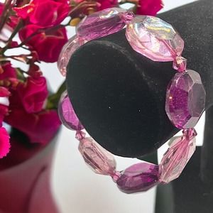 Large Purple & Lavender Glass Crystal Stretch 7 Inch Bracelet!